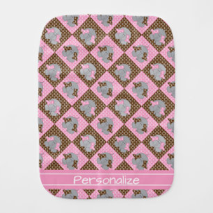 Pink and Brown Funny Elephants - Personalize Baby Burp Cloth