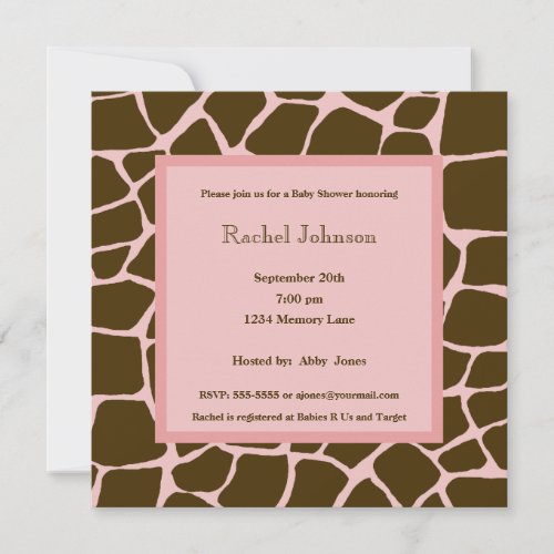Pink and Brown Gariffe Baby Shower Invitation