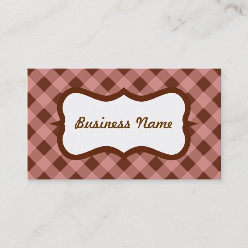 Customizable Pink and Brown Gingham Business Card