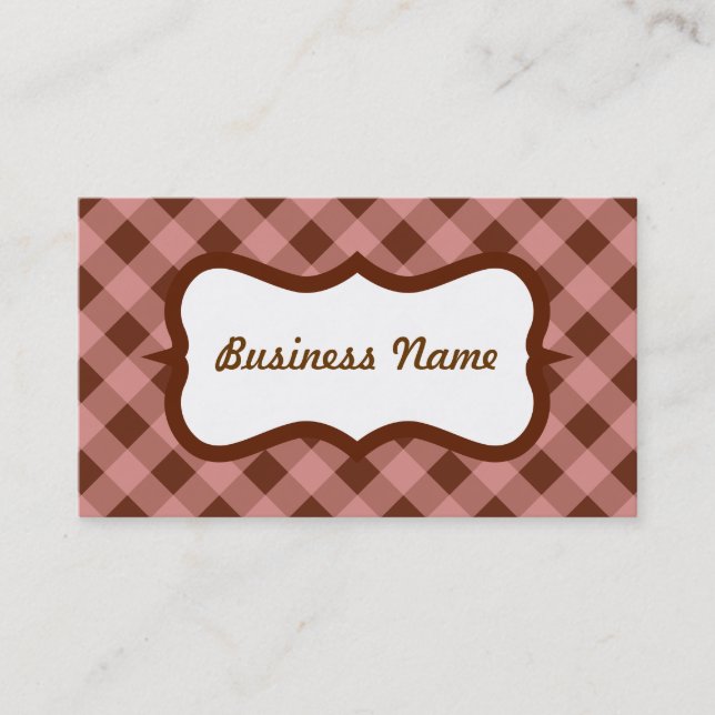 Pink and Brown Gingham Business Card (Front)