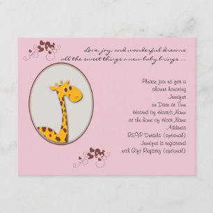 Pink and Brown Giraffe Baby Shower Invitation