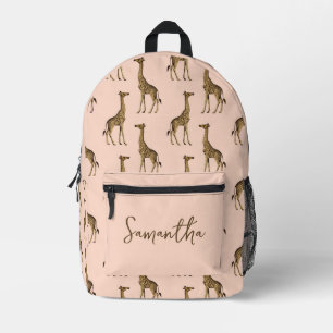 Pink and Brown Giraffe Safari Printed Backpack