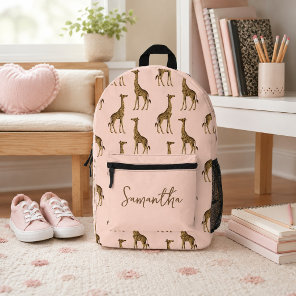 Pink and Brown Giraffe Safari Printed Backpack