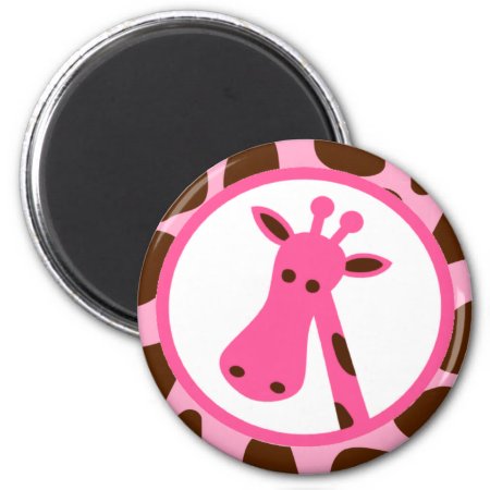 Pink And Brown Giraffe Spots And Giraffe Head Magnet