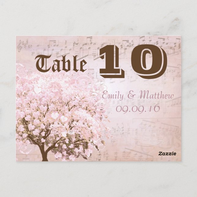 Pink and Brown Heart Leaf Tree Table Number (Back)
