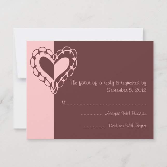Pink and Brown Heart Wedding RSVP Card (Front)