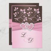 Pink and Brown Joined Hearts Monogram Invitation (Front/Back)