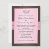Pink and Brown Joined Hearts Monogram Invitation (Back)