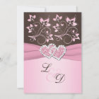 Pink and Brown Joined Hearts Monogram Invitation