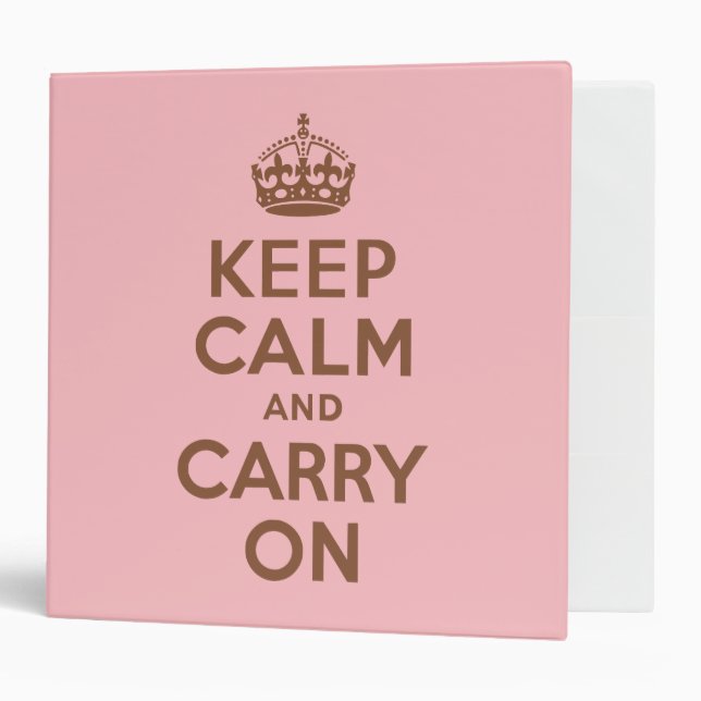 Pink and Brown Keep Calm and Carry On Binder (Front/Inside)