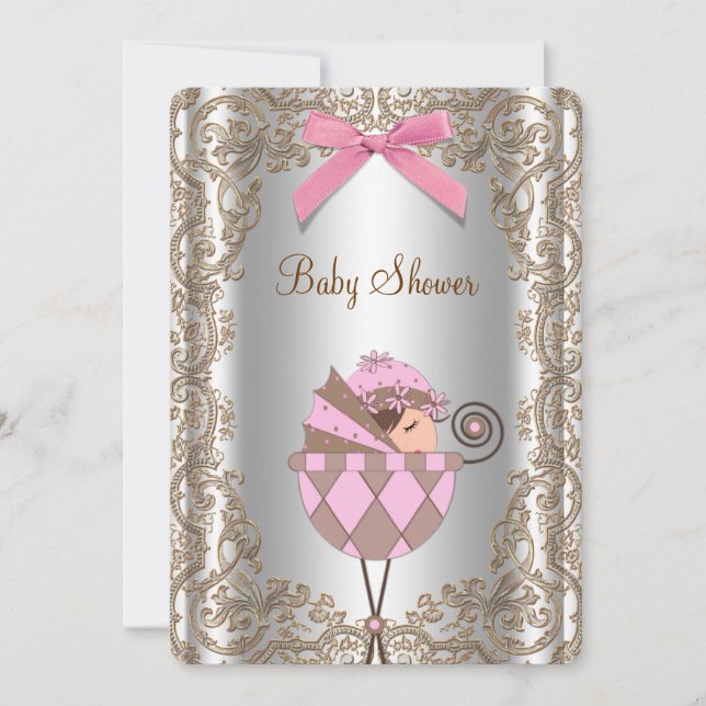 Pink and Brown Lace Baby Shower Invitation (Front)