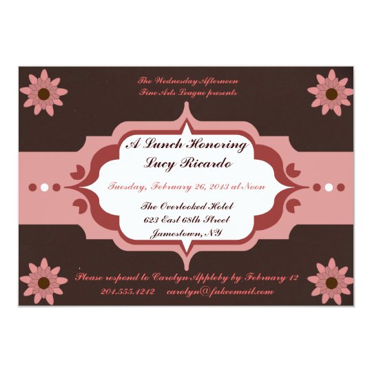 Pink and Brown Ladies' Luncheon Custom Invitations ...