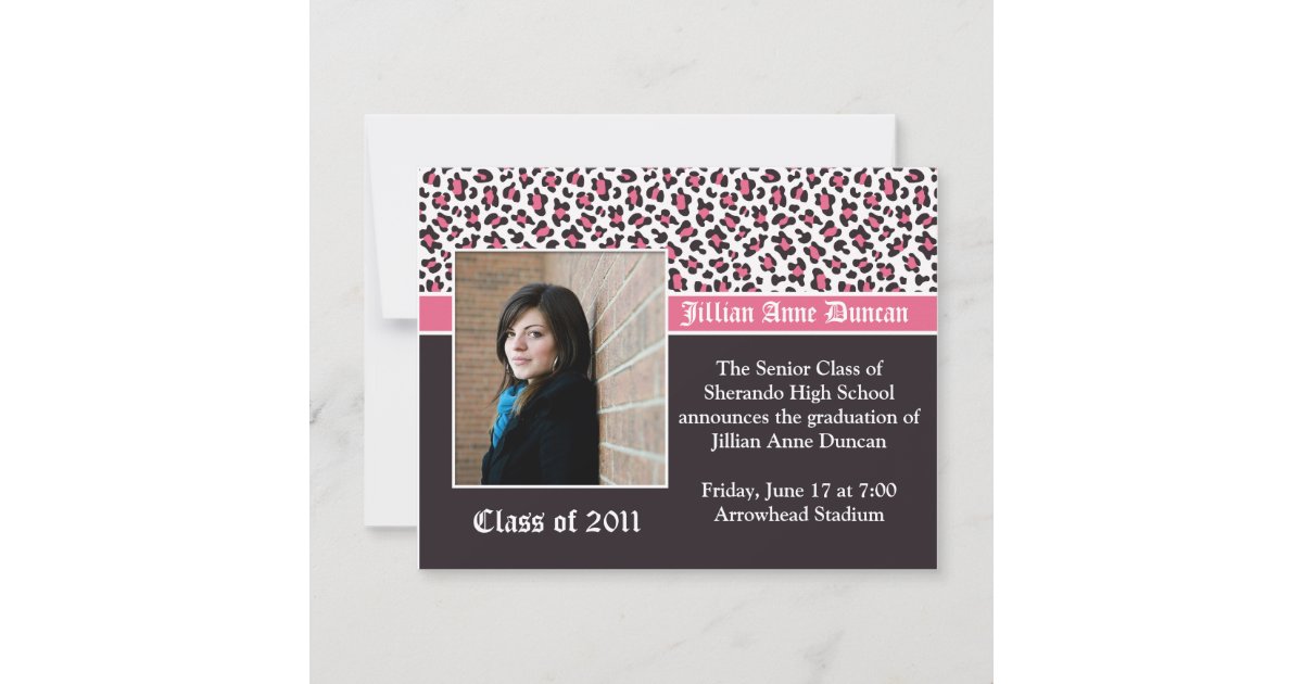 Leopard Graduation Invitations Pink and Brown Leopard Print Graduation Invitation | Zazzle