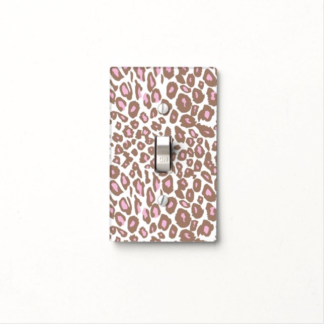 Pink and Brown Leopard Print Light Switch Cover (In Situ)