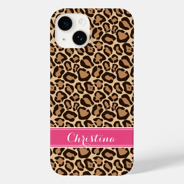 Pink and Brown Leopard Print Monogram Case-Mate iPhone Case (Back)
