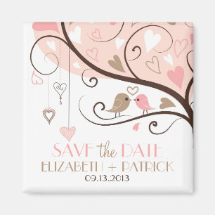 Pink and Brown Love Birds Save the Date Magnet