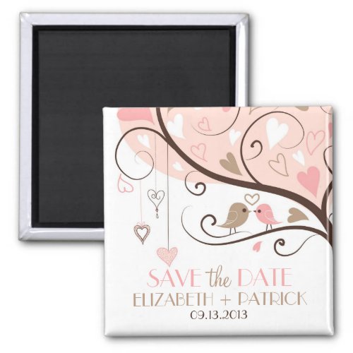 Pink and Brown Love Birds Save the Date Magnet