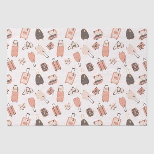 Pink and Brown Luggage Suitcase Travel Pattern Tissue Paper (Front)