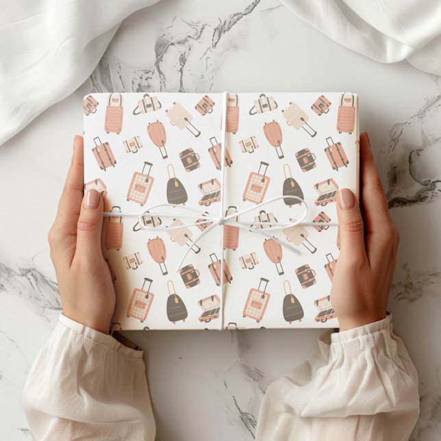 Pink and Brown Luggage Suitcase Travel Pattern Wrapping Paper (Creator Uploaded)