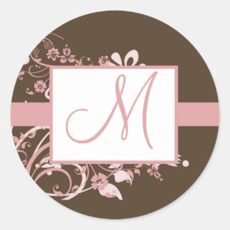 Pink and Brown Monogram Wedding Stickers