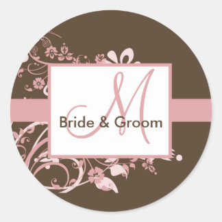 Pink and Brown Monogram Wedding Stickers