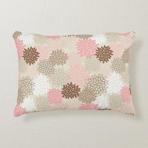 Pink And Brown Mum Pattern Accent Pillow