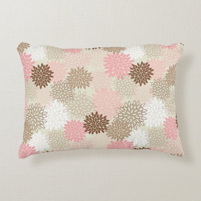 Pink And Brown Mum Pattern Accent Pillow (Front)