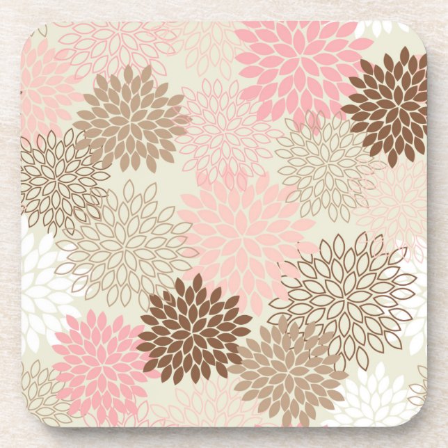 Pink And Brown Mum Pattern Beverage Coaster (Front)
