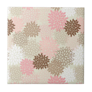 Pink And Brown Mum Pattern Ceramic Tile