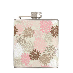 Pink And Brown Mum Pattern Hip Flask
