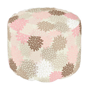Pink And Brown Mum Pattern Pouf