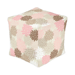 Pink And Brown Mum Pattern Pouf