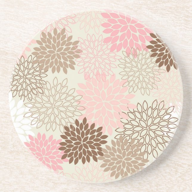 Pink And Brown Mum Pattern Sandstone Coaster (Front)