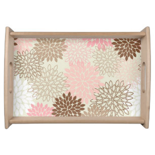 Pink And Brown Mum Pattern Serving Tray