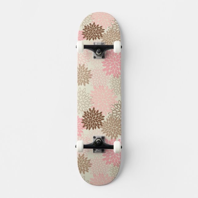 Pink And Brown Mum Pattern Skateboard Deck (Front)