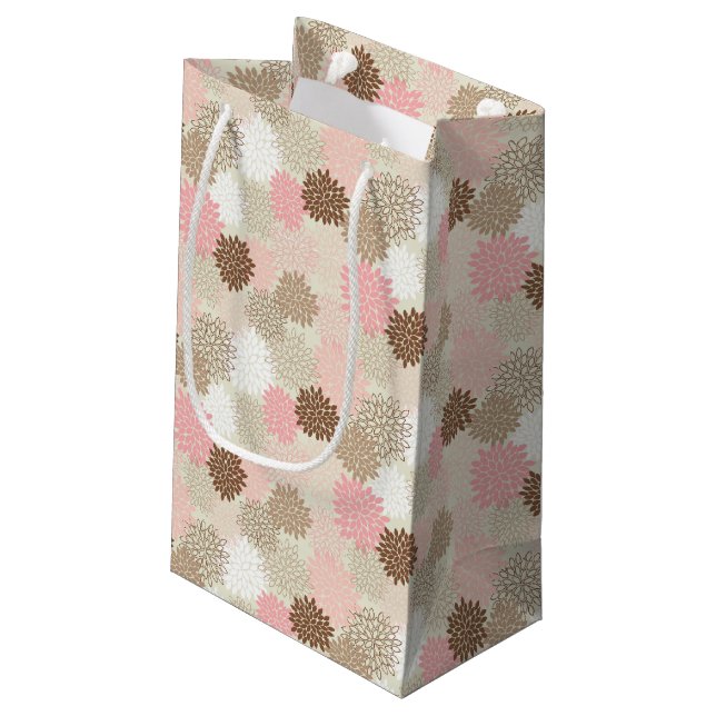 Pink And Brown Mum Pattern Small Gift Bag (Back Angled)