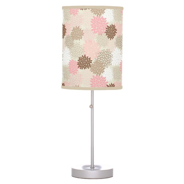 Pink And Brown Mum Pattern Table Lamp (Front)