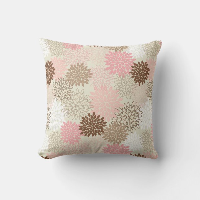 Pink And Brown Mum Pattern Throw Pillow (Front)