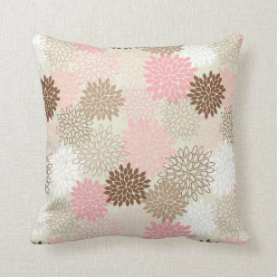 Pink And Brown Mum Pattern Throw Pillow