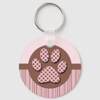 Pink and Brown Paw Print Keychain