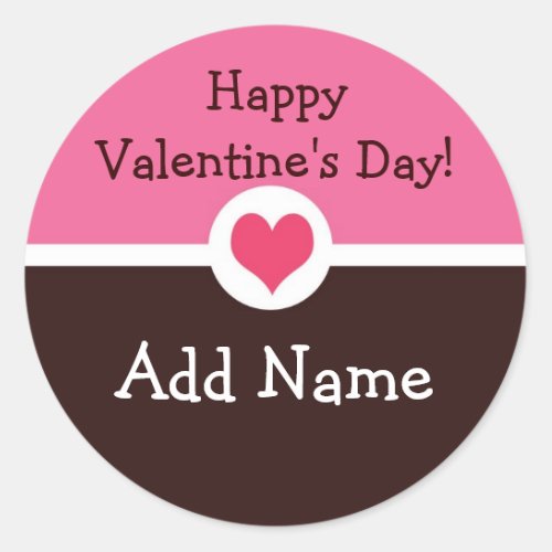 Pink and Brown Personalized Valentines Sticker