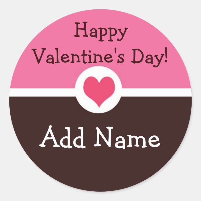 Pink and Brown Personalized Valentine's Sticker (Front)