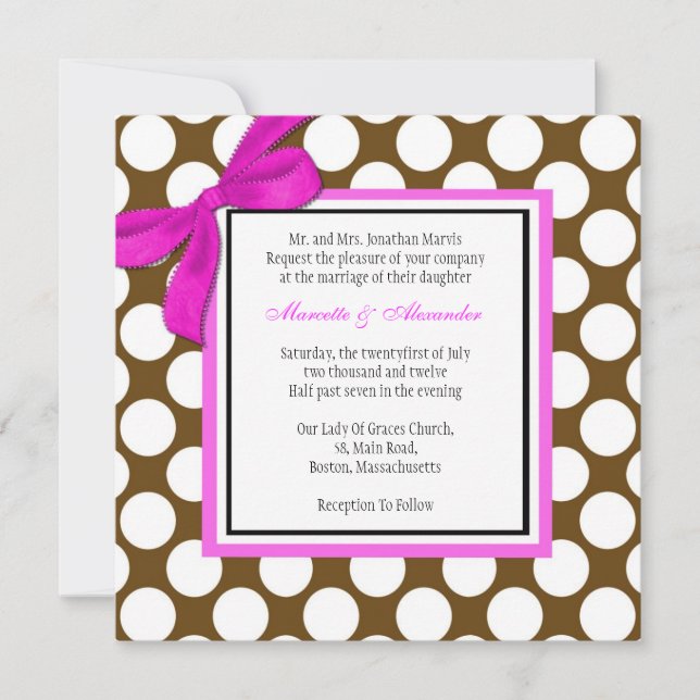 Pink and Brown Polka Dot Wedding Invitation (Front)