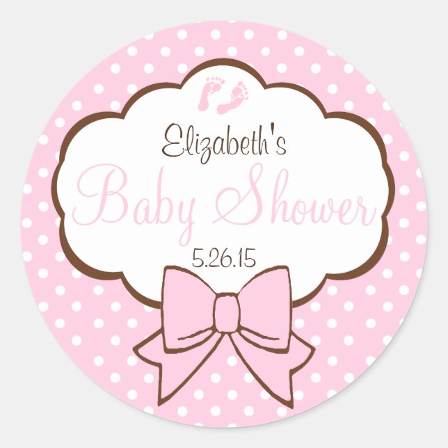 Pink and Brown Polka Dots-Baby Shower Classic Round Sticker (Front)