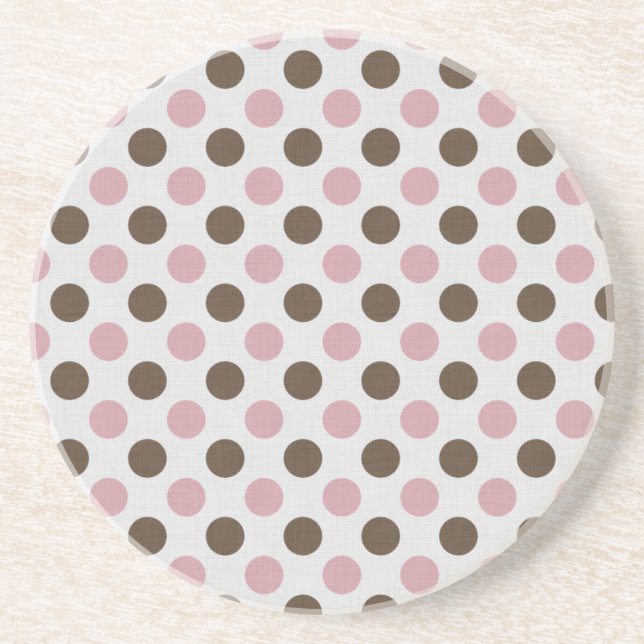 Pink And Brown Polka Dots Drink Coaster (Front)