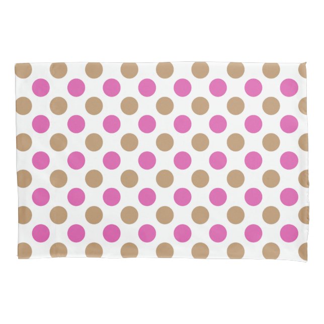 Pink and brown polka dots pattern pillow case (Front)