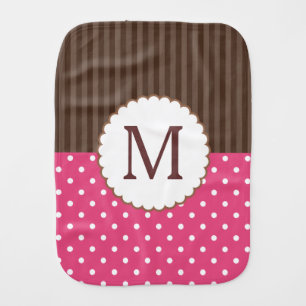 Pink And Brown Polka Dots Stripes Monogram Burp Cloth