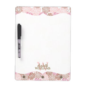 Pink and Brown Roses Pattern Monogram Dry Erase Board