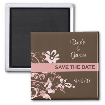 Pink And Brown Save The Date Magnets by PMCustomWeddings at Zazzle
