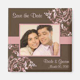 Pink and Brown Save the Date Photo Magnets